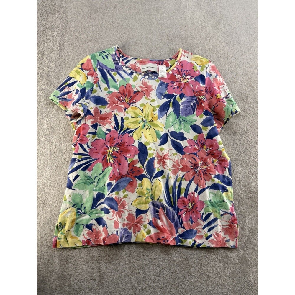 Alfred Dunner Floral Top Women Size Medium Multicolor Rhinestone Cotton